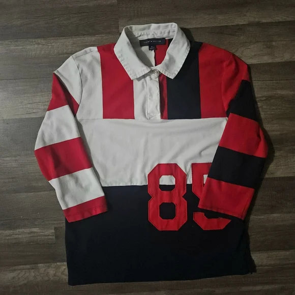 Tommy Hilfiger Women's Red and Black Striped Shirt - Picture 1 of 3